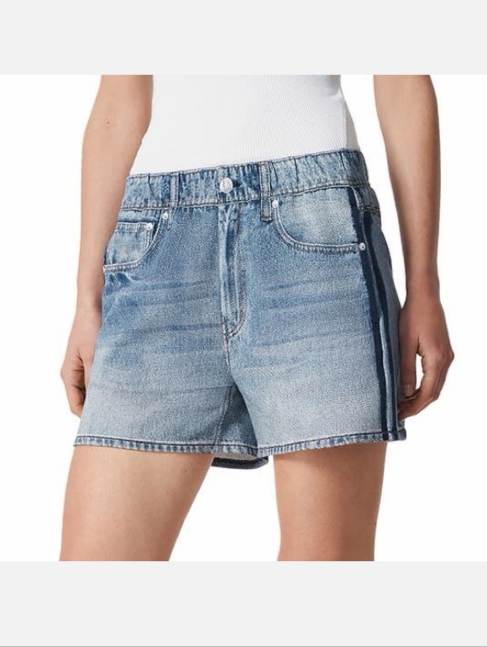 Rag & Bone Miramar Washed Blue Denim Shorts with Side Stripe